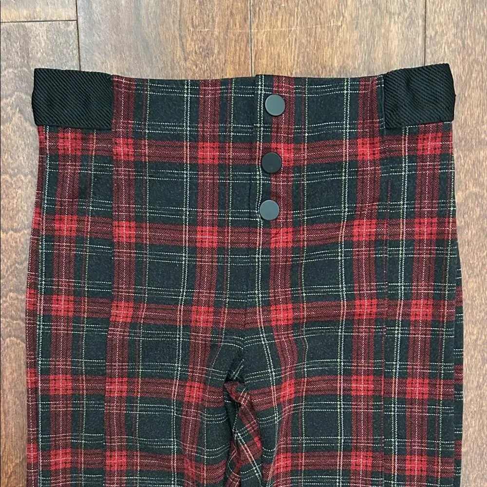 Zara Kids Red and Black Plaid Leggings, Size 11/12